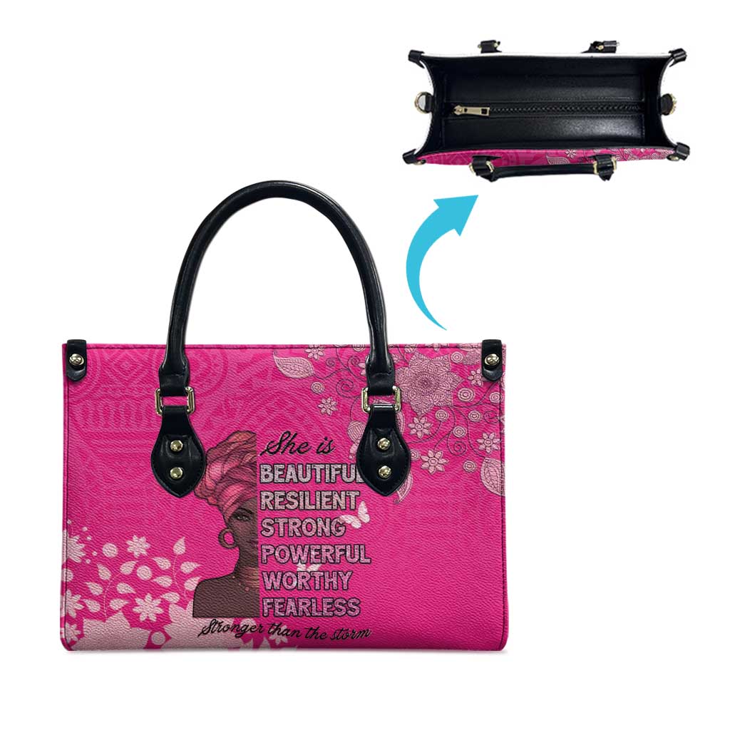 African Women Leather Bag Black Beautiful Brave and Bressed - Pink Color