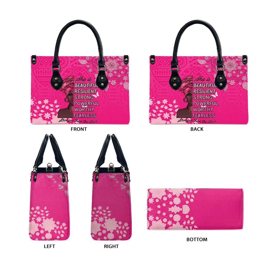 African Women Leather Bag Black Beautiful Brave and Bressed - Pink Color