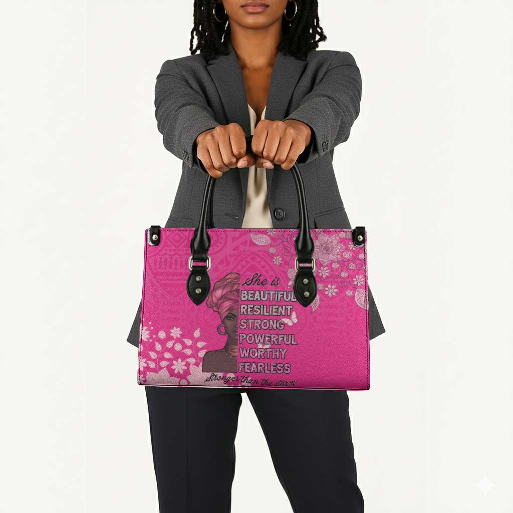 African Women Leather Bag Black Beautiful Brave and Bressed - Pink Color