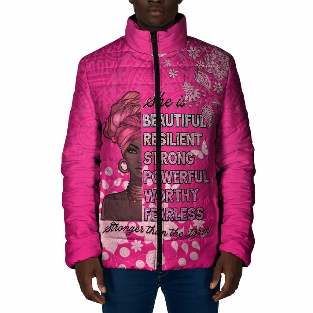 African Women Padded Jacket Black Beautiful Brave and Bressed - Pink Color