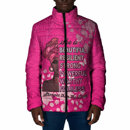 African Women Padded Jacket Black Beautiful Brave and Bressed - Pink Color