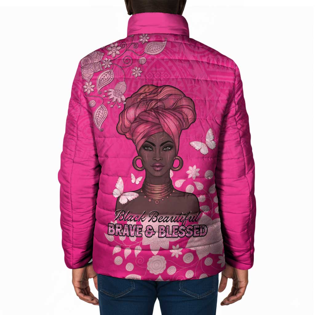 African Women Padded Jacket Black Beautiful Brave and Bressed - Pink Color