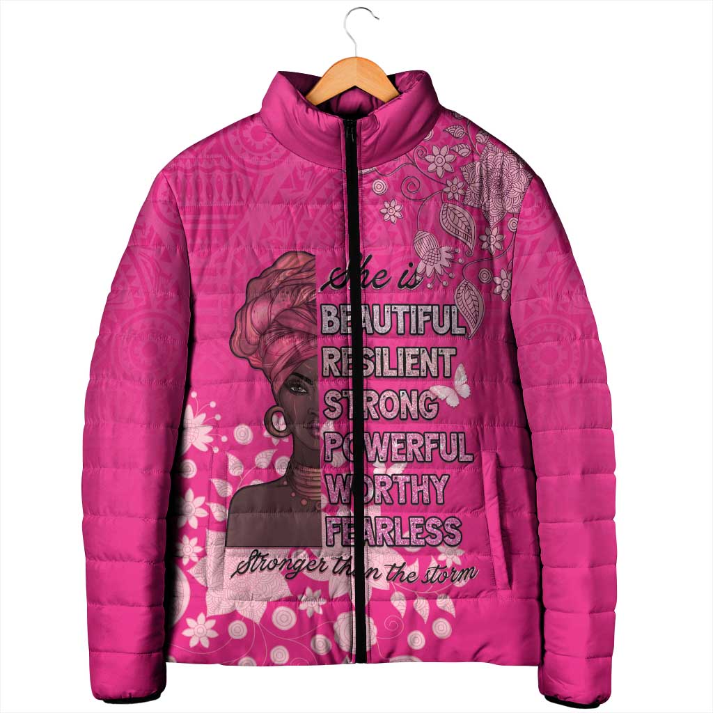 African Women Padded Jacket Black Beautiful Brave and Bressed - Pink Color