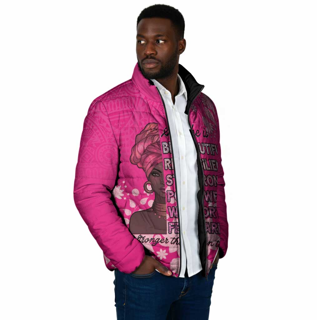 African Women Padded Jacket Black Beautiful Brave and Bressed - Pink Color