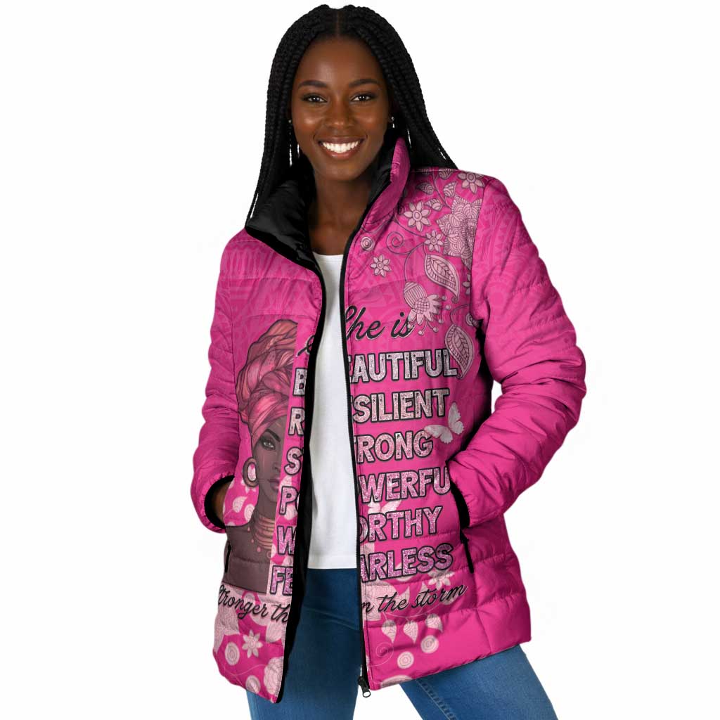African Women Padded Jacket Black Beautiful Brave and Bressed - Pink Color