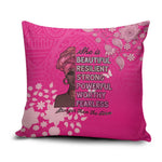 African Women Pillow Cover Black Beautiful Brave and Bressed - Pink Color