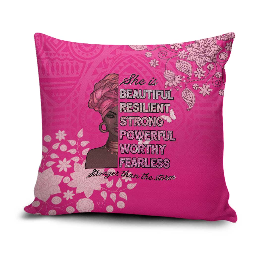 African Women Pillow Cover Black Beautiful Brave and Bressed - Pink Color