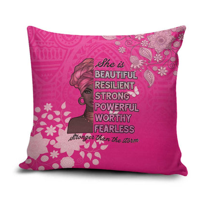 African Women Pillow Cover Black Beautiful Brave and Bressed - Pink Color