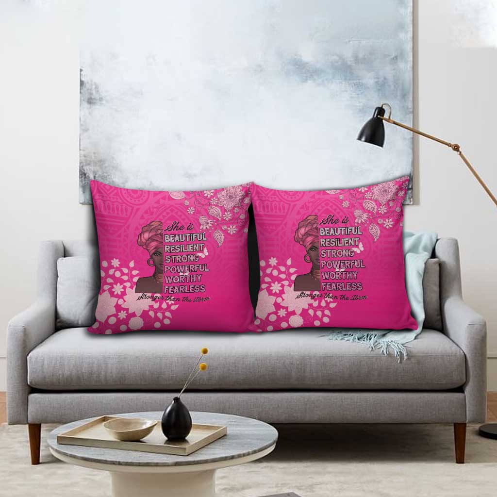 African Women Pillow Cover Black Beautiful Brave and Bressed - Pink Color