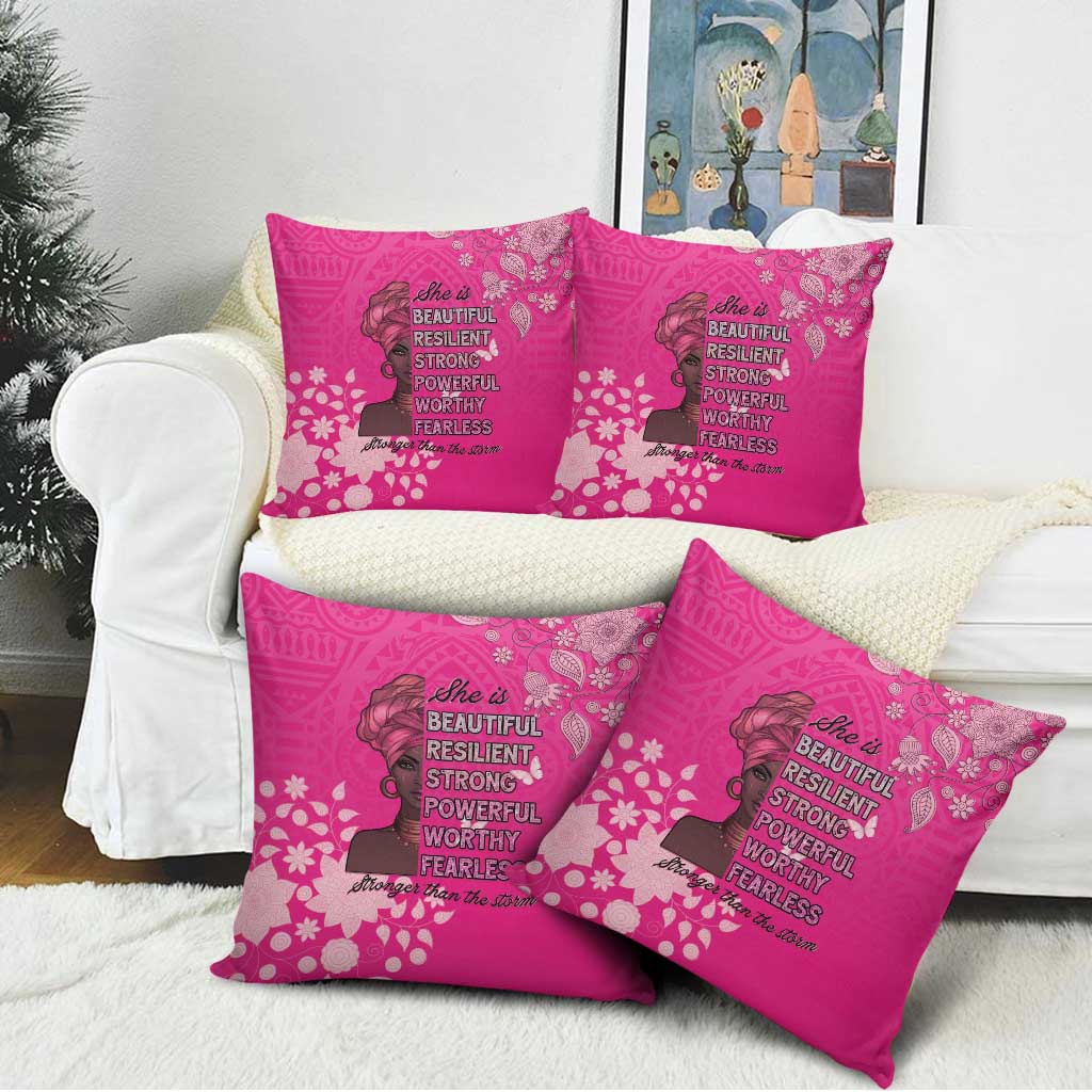African Women Pillow Cover Black Beautiful Brave and Bressed - Pink Color