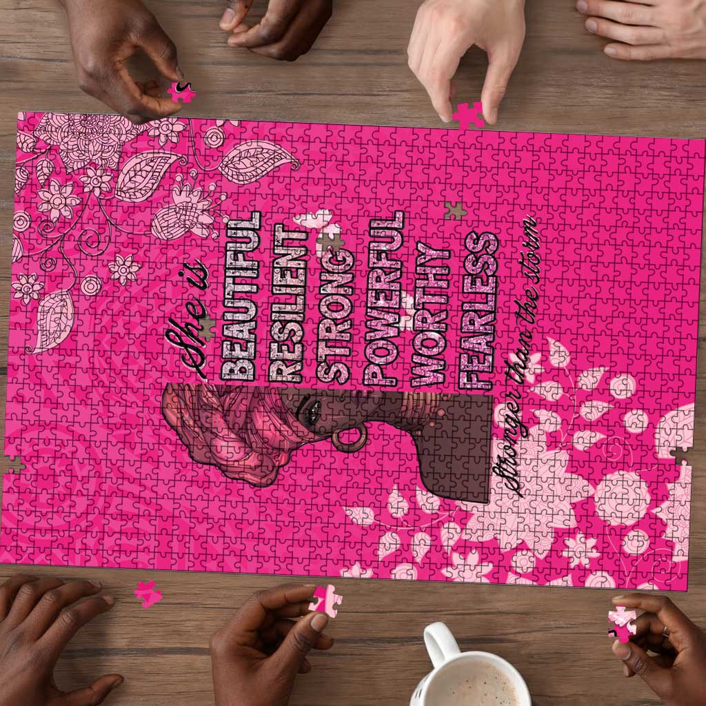 African Women Puzzle Black Beautiful Brave and Bressed - Pink Color