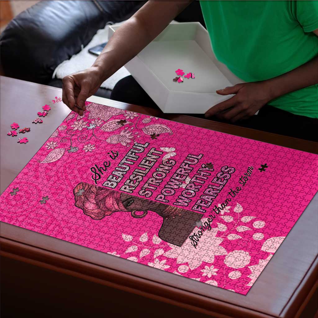 African Women Puzzle Black Beautiful Brave and Bressed - Pink Color