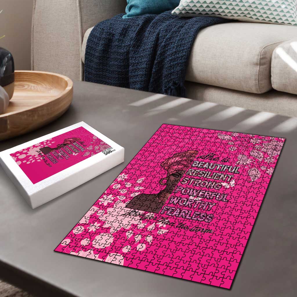 African Women Puzzle Black Beautiful Brave and Bressed - Pink Color