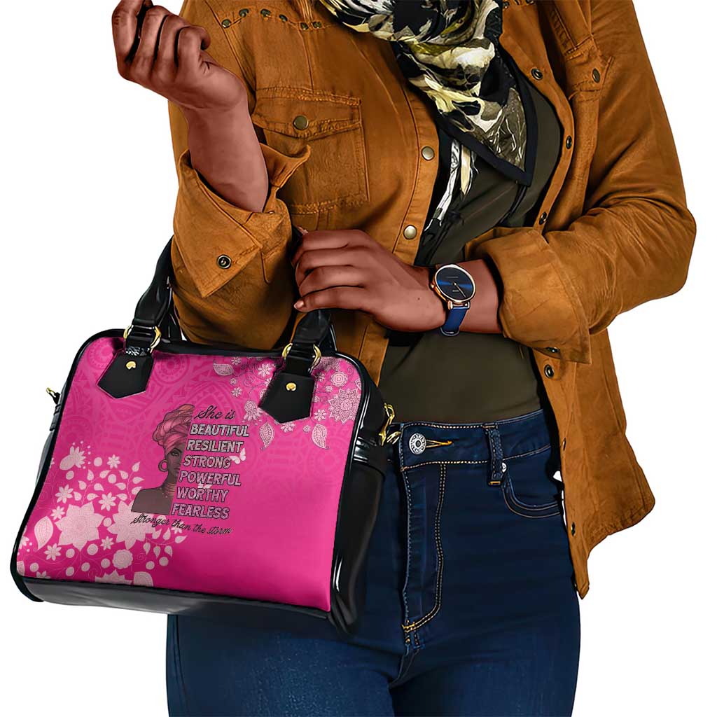 African Women Black Beautiful Brave and Bressed - Pink Color Shoulder Handbag - African Pride