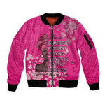 African Women Black Beautiful Brave and Bressed - Pink Color Sleeve Zip Bomber Jacket - African Pride