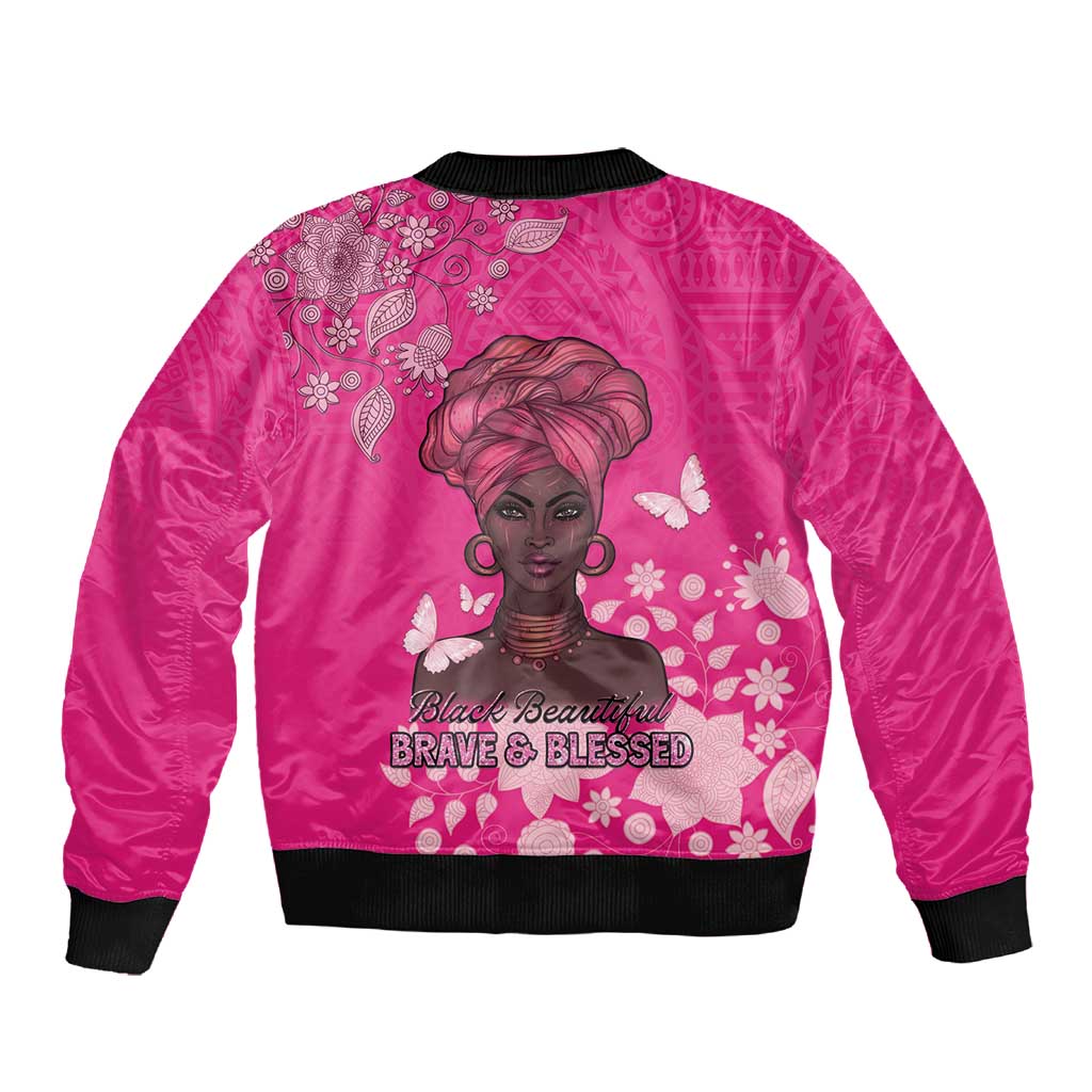 African Women Black Beautiful Brave and Bressed - Pink Color Sleeve Zip Bomber Jacket - African Pride