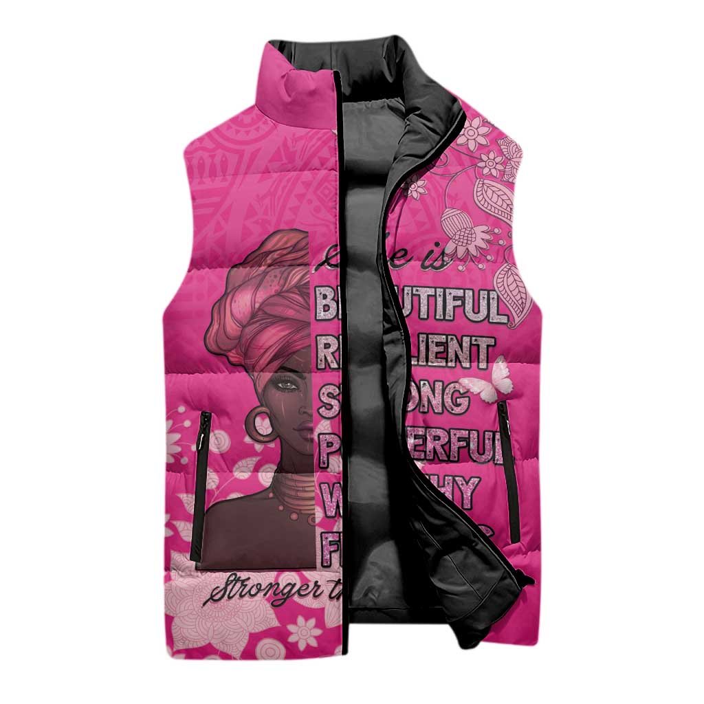 African Women Sleeveless Puffer Jacket Black Beautiful Brave and Bressed - Pink Color