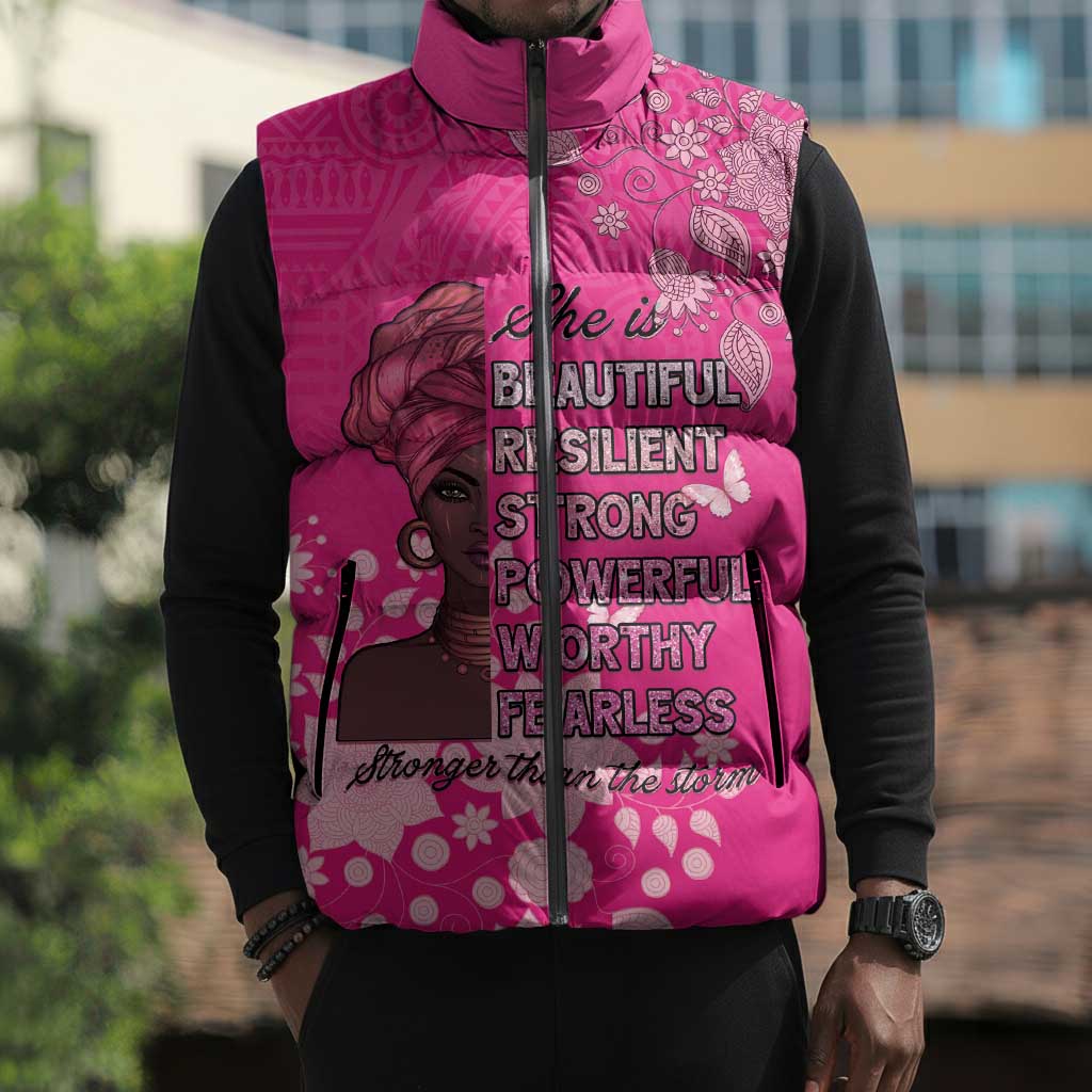 African Women Sleeveless Puffer Jacket Black Beautiful Brave and Bressed - Pink Color