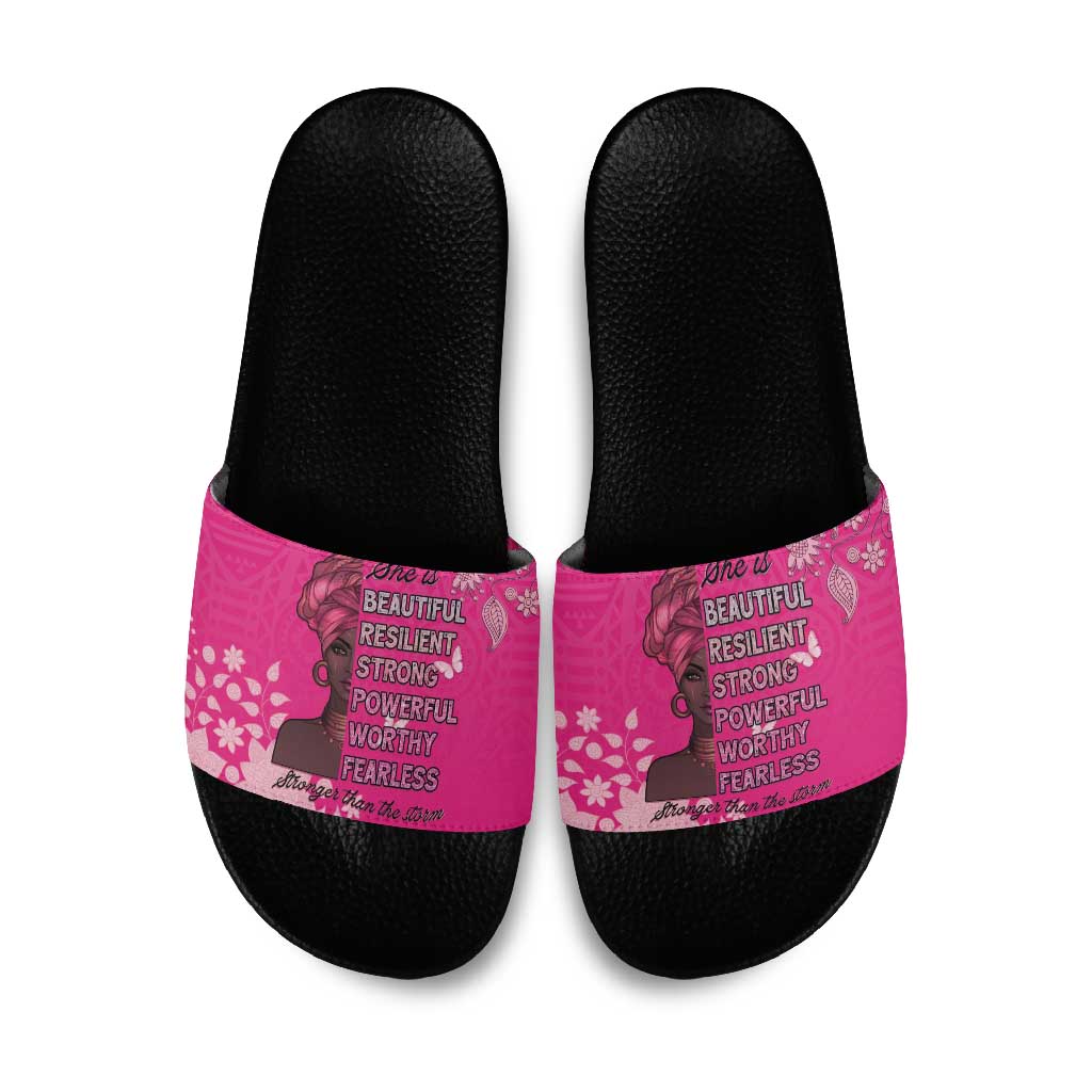 African Women Slide Sandals Black Beautiful Brave and Bressed - Pink Color