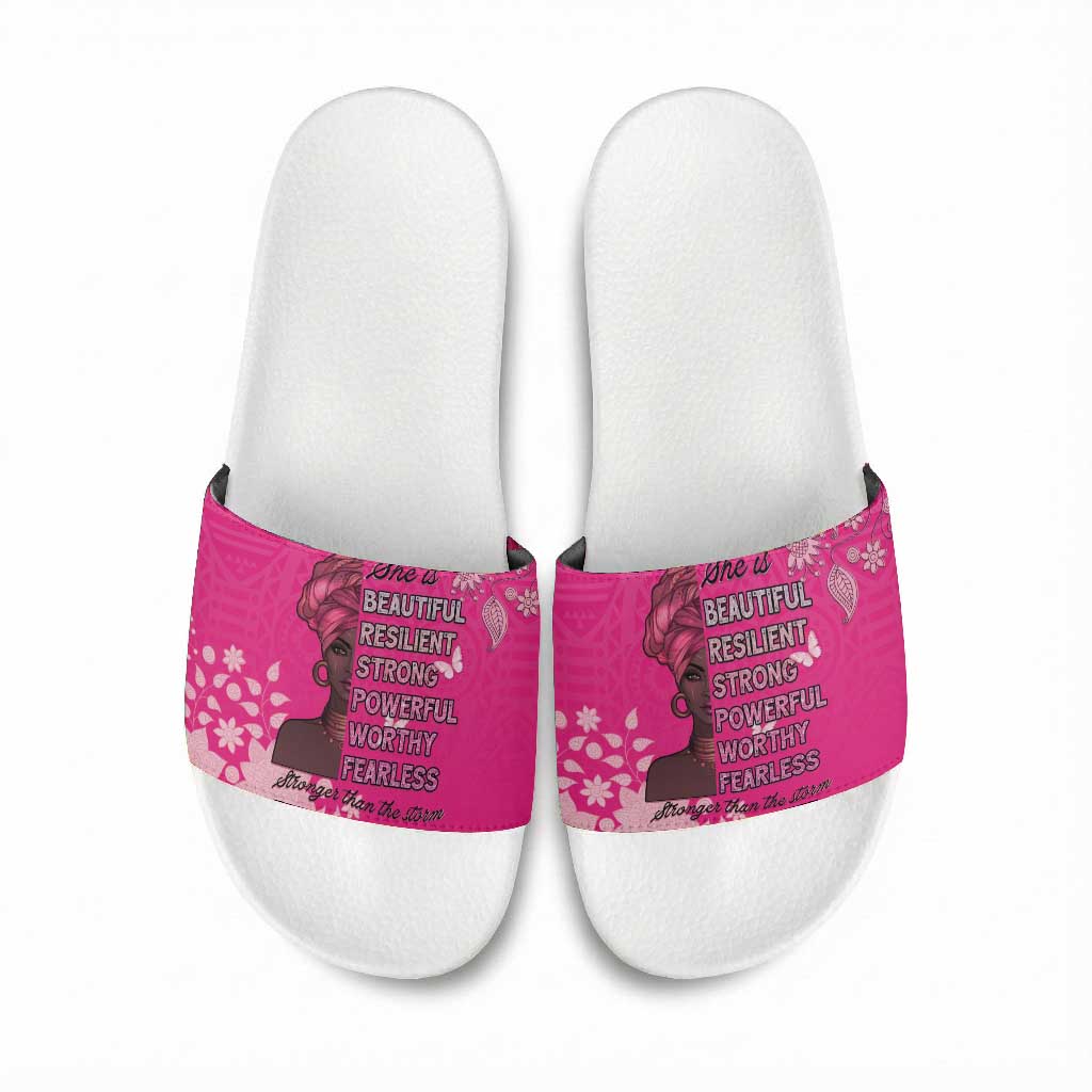 African Women Slide Sandals Black Beautiful Brave and Bressed - Pink Color