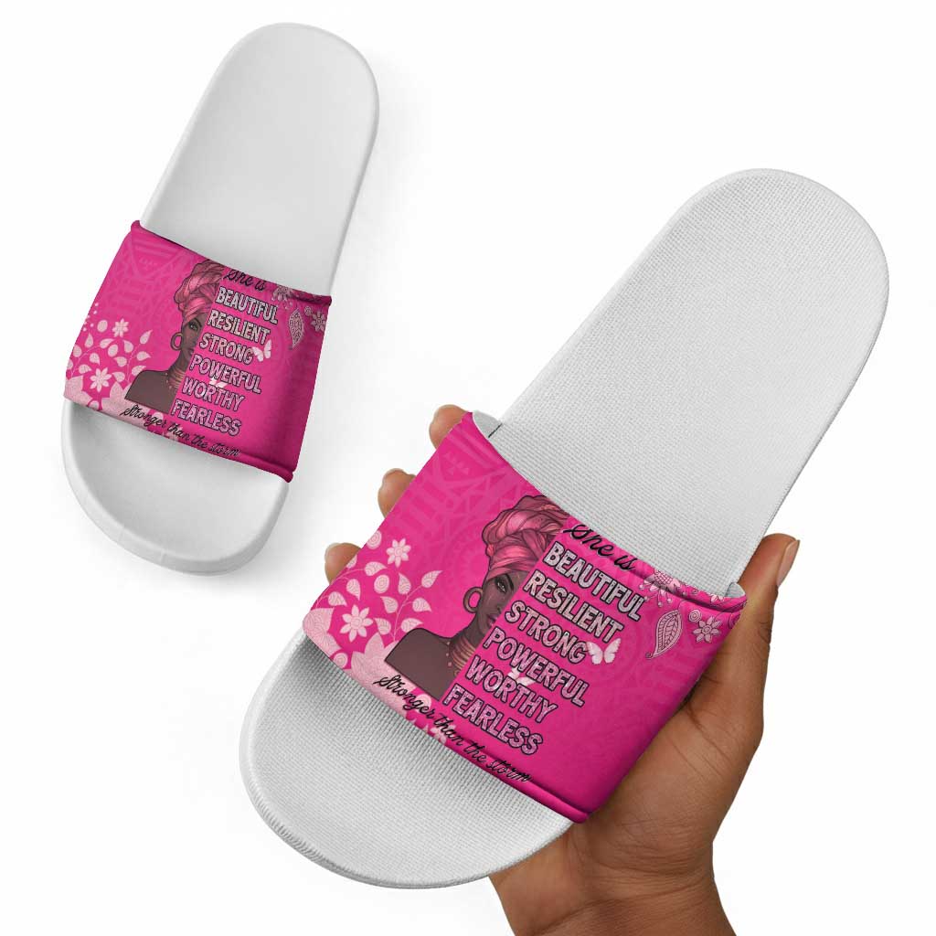 African Women Slide Sandals Black Beautiful Brave and Bressed - Pink Color
