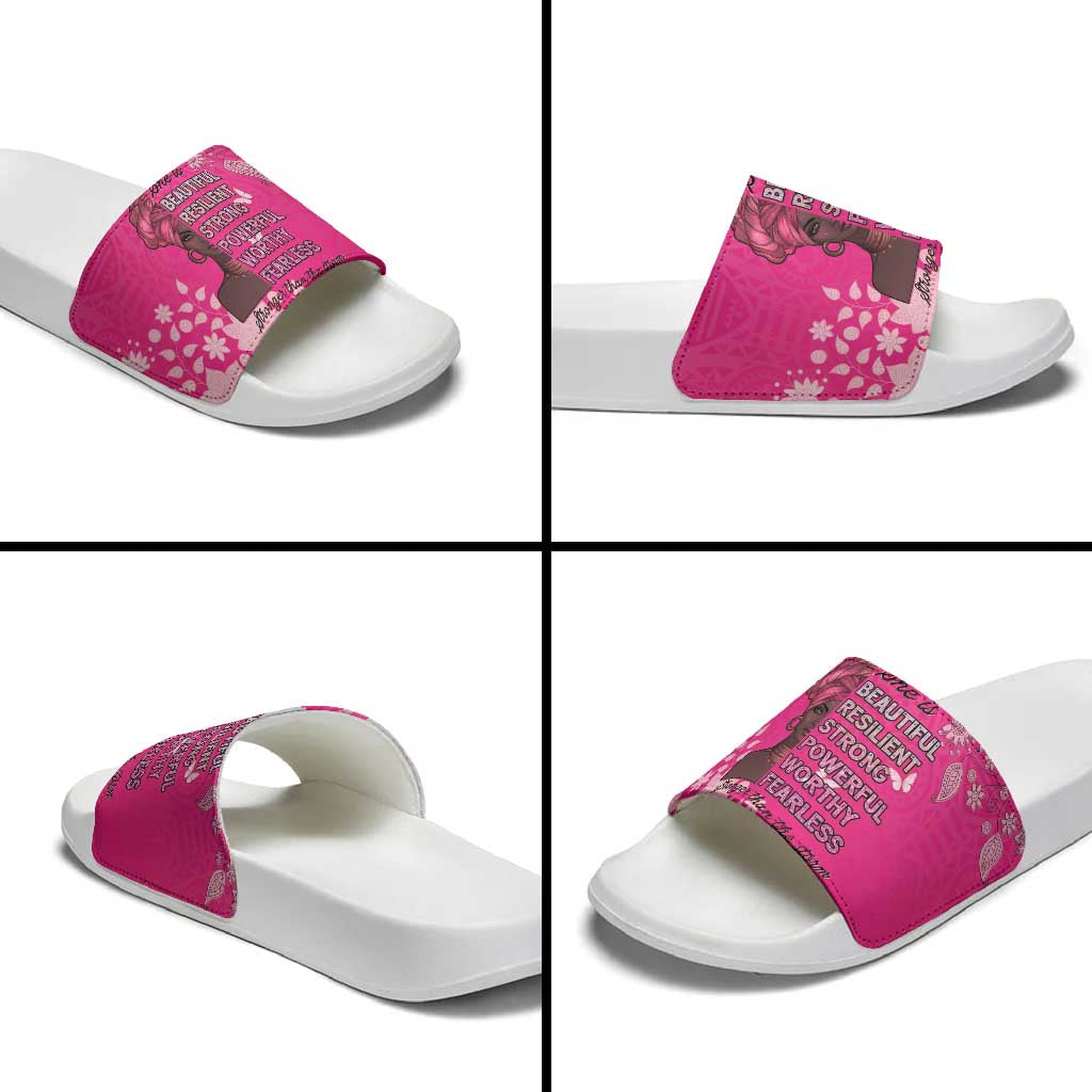 African Women Slide Sandals Black Beautiful Brave and Bressed - Pink Color