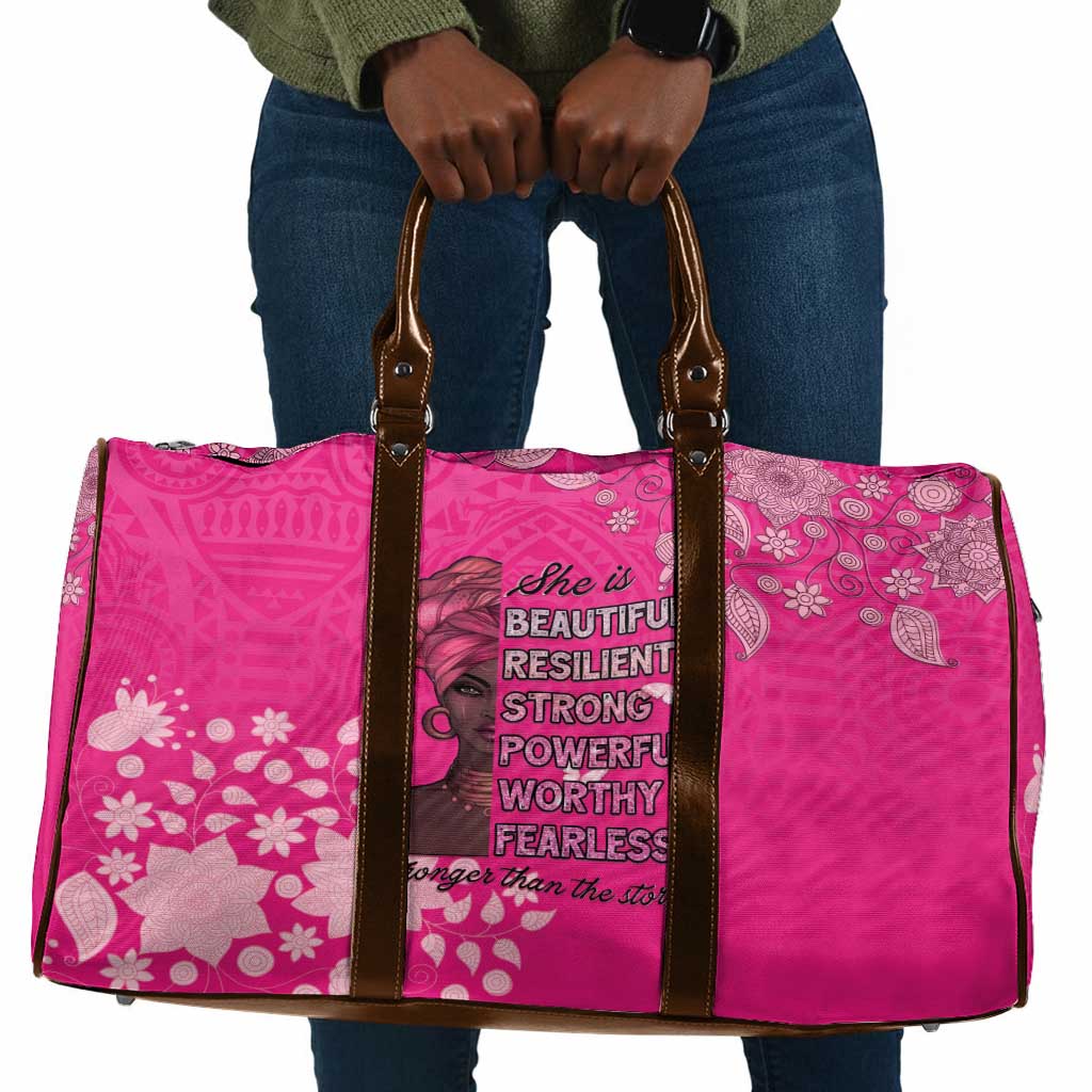 African Women Travel Bag Black Beautiful Brave and Bressed - Pink Color