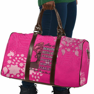 African Women Travel Bag Black Beautiful Brave and Bressed - Pink Color