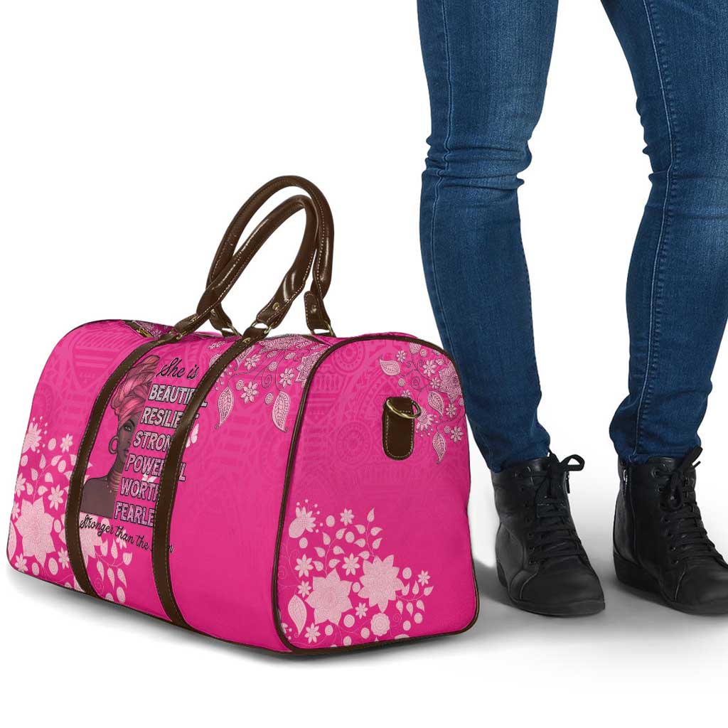 African Women Travel Bag Black Beautiful Brave and Bressed - Pink Color