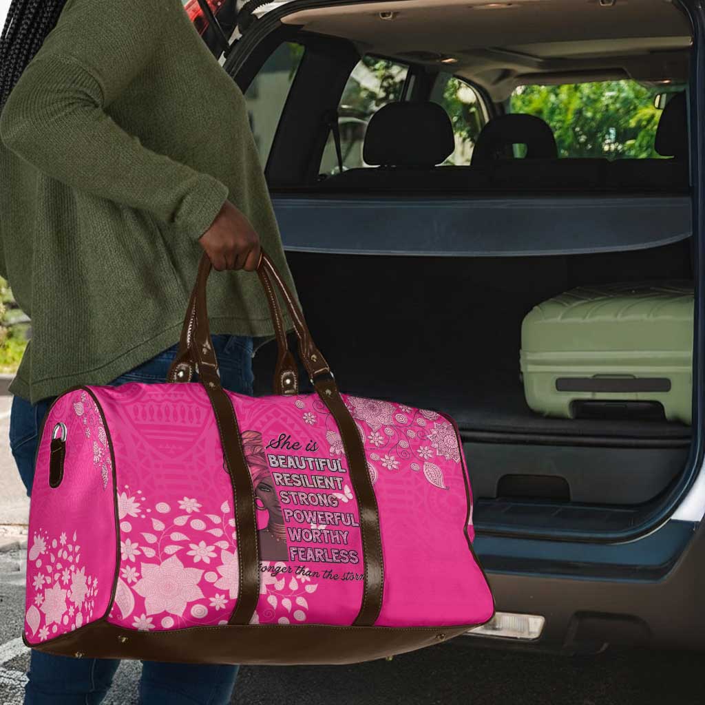 African Women Travel Bag Black Beautiful Brave and Bressed - Pink Color