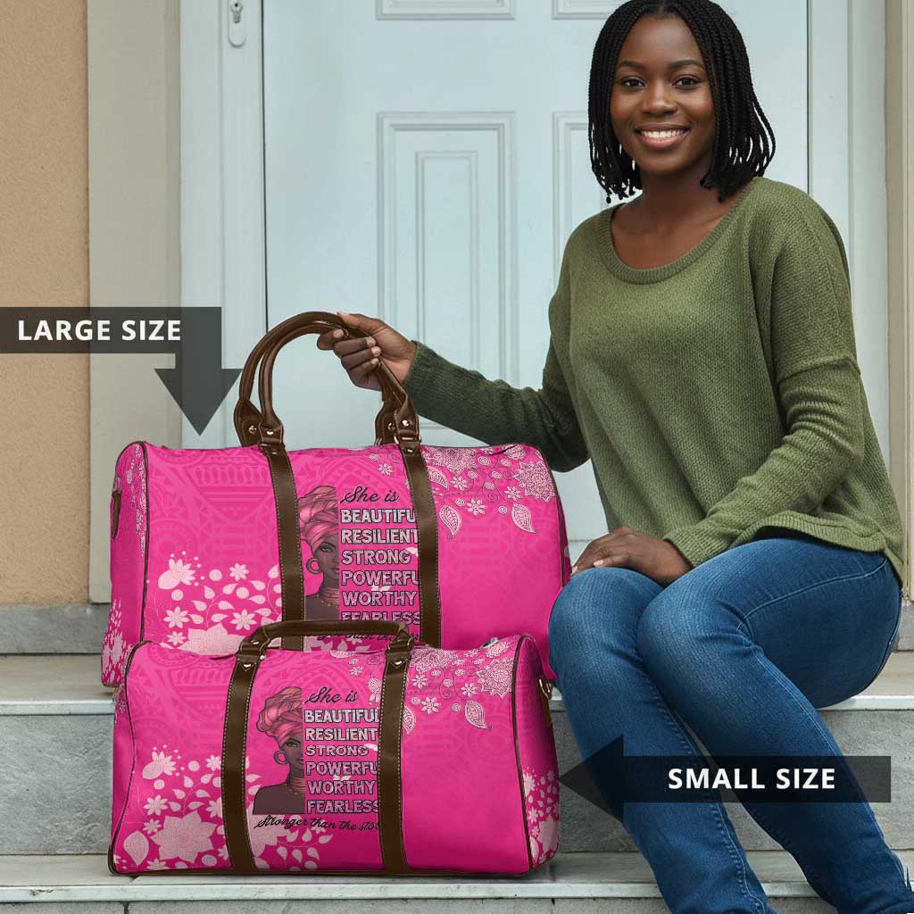 African Women Travel Bag Black Beautiful Brave and Bressed - Pink Color