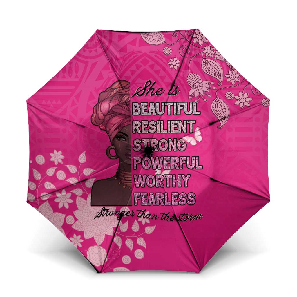African Women Umbrella Black Beautiful Brave and Bressed - Pink Color