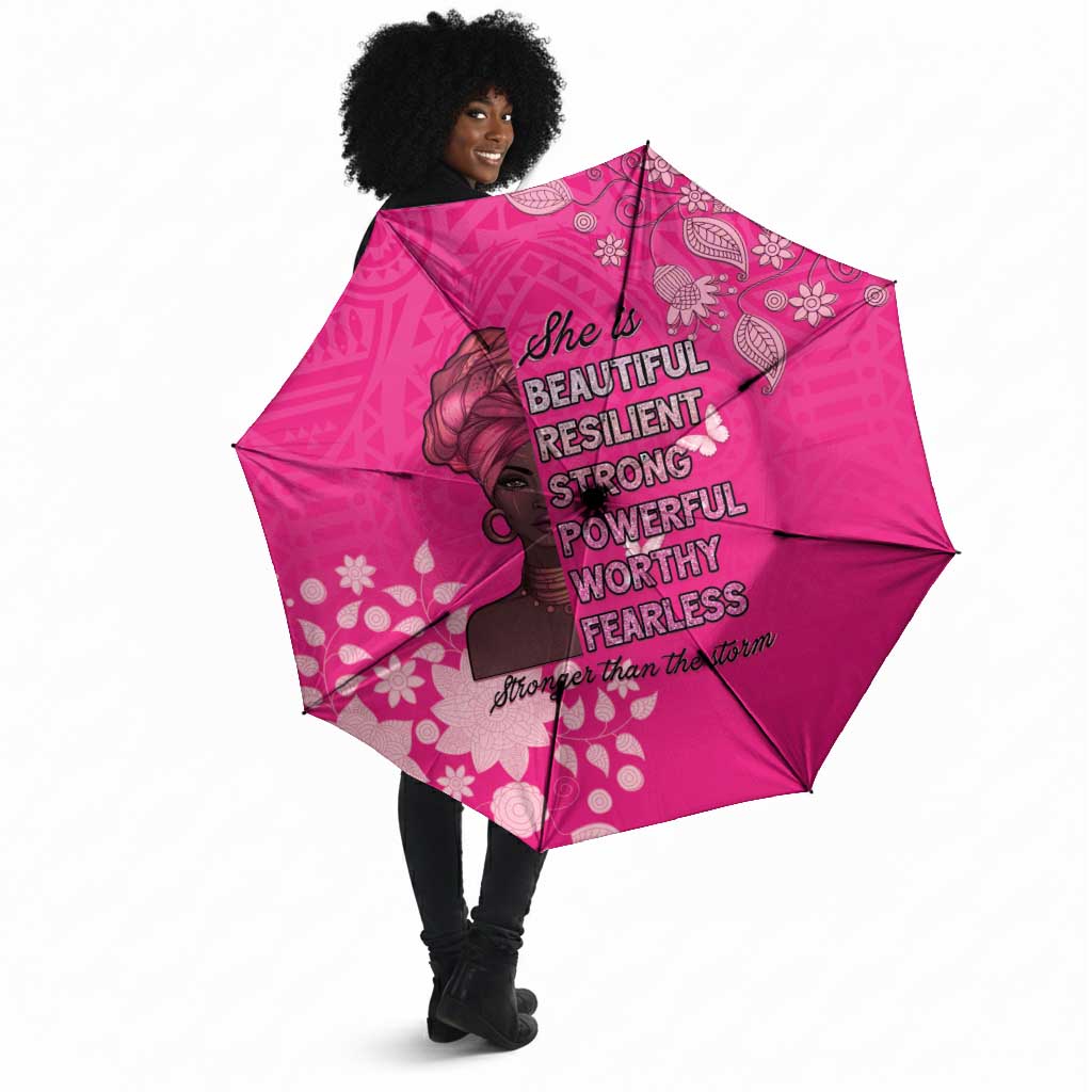 African Women Umbrella Black Beautiful Brave and Bressed - Pink Color