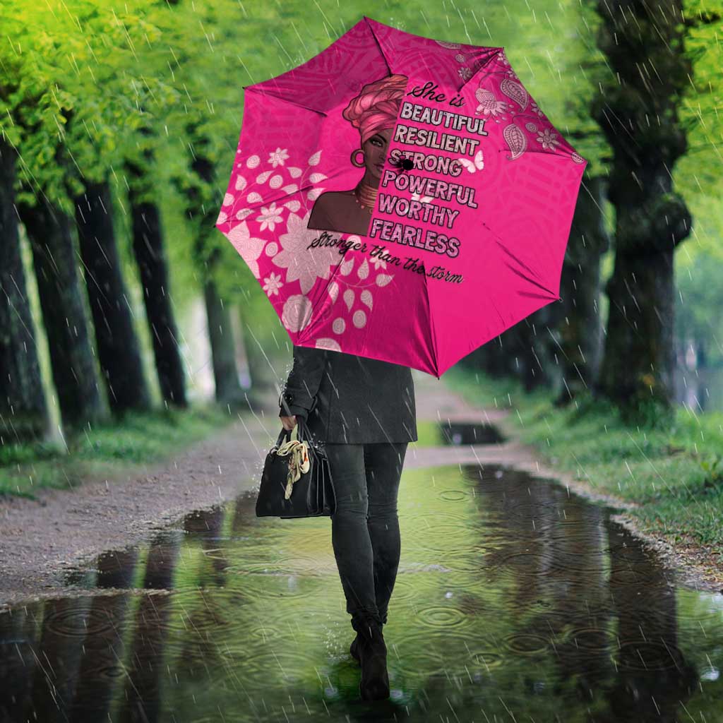 African Women Umbrella Black Beautiful Brave and Bressed - Pink Color