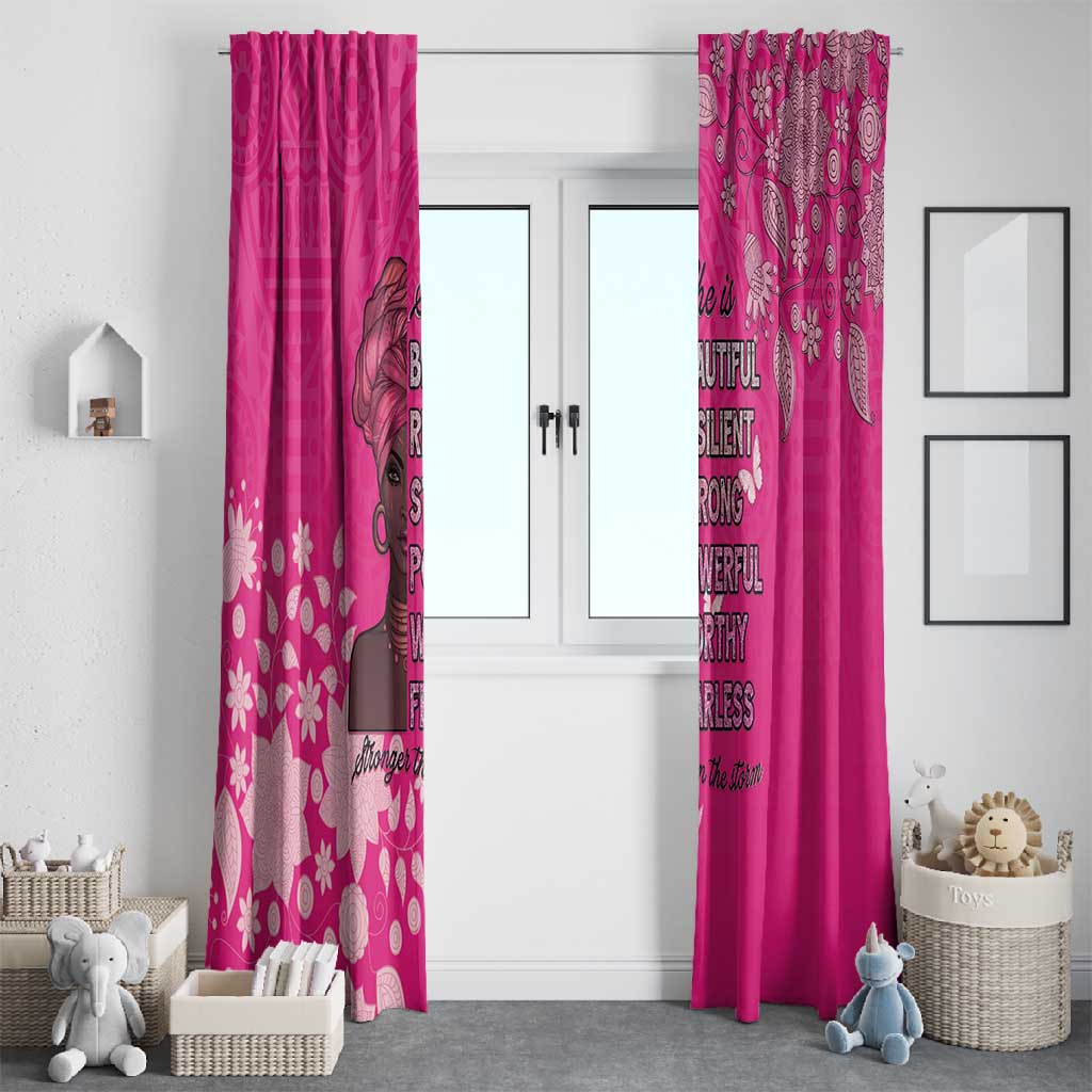 African Women Black Beautiful Brave and Bressed - Pink Color Window Curtain - African Pride