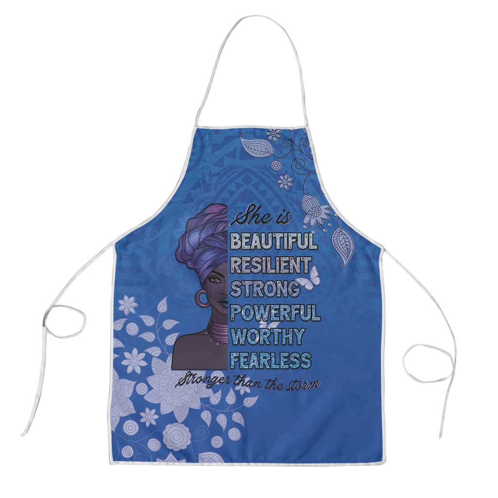 African Women Apron Black Beautiful Brave and Bressed - Blue Color