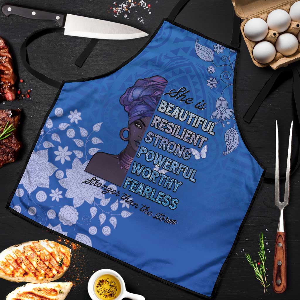 African Women Apron Black Beautiful Brave and Bressed - Blue Color