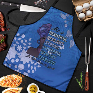 African Women Apron Black Beautiful Brave and Bressed - Blue Color