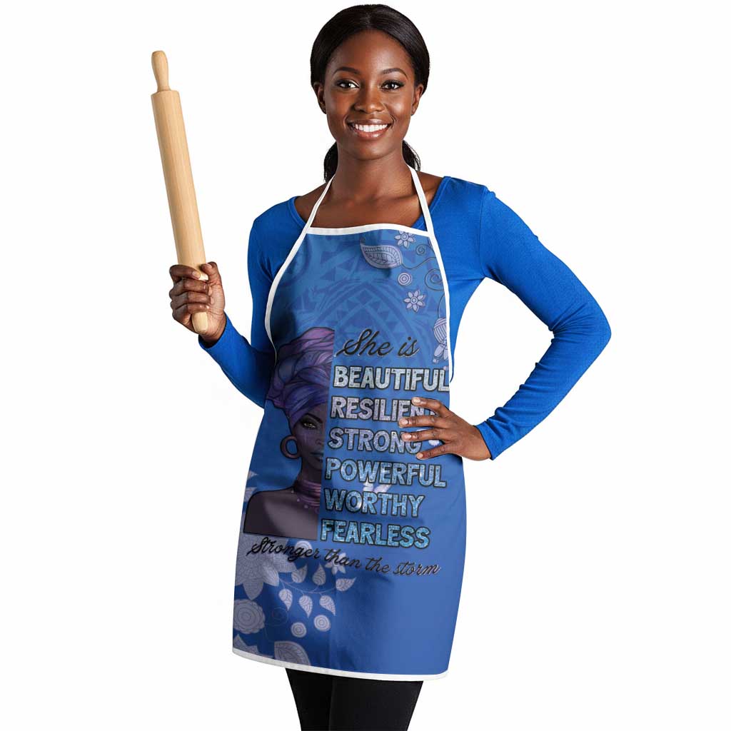 African Women Apron Black Beautiful Brave and Bressed - Blue Color