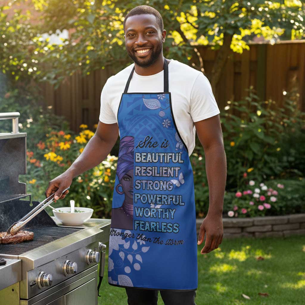 African Women Apron Black Beautiful Brave and Bressed - Blue Color