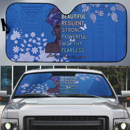 African Women Auto Sun Shade Black Beautiful Brave and Bressed - Blue Color