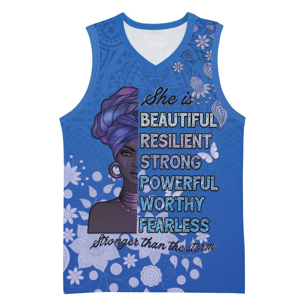 African Women Black Beautiful Brave and Bressed - Blue Color Basketball Jersey LT15