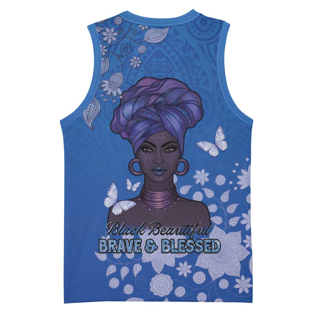 African Women Black Beautiful Brave and Bressed - Blue Color Basketball Jersey LT15