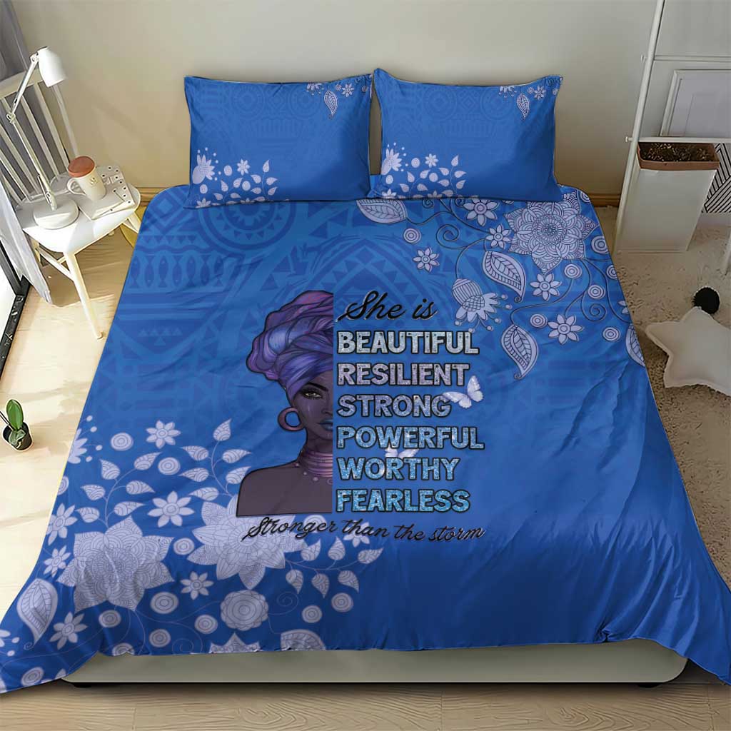 African Women Black Beautiful Brave and Bressed - Blue Color Bedding Set - African Pride
