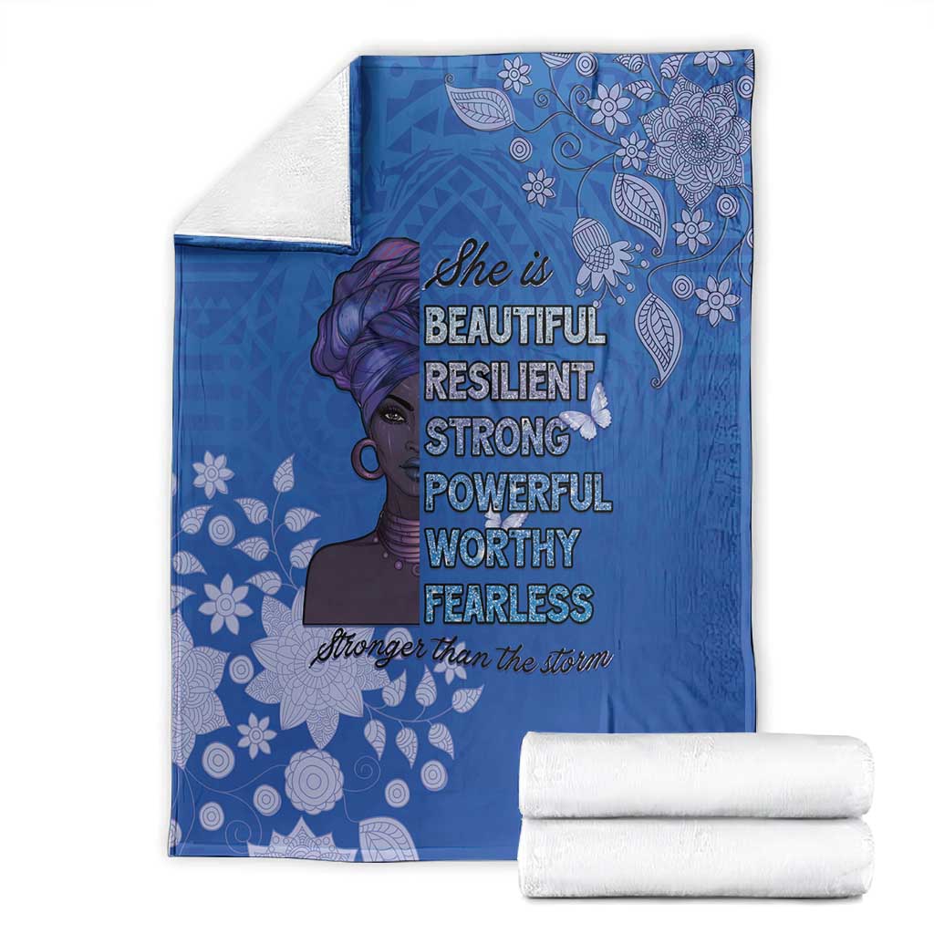 African Women Black Beautiful Brave and Bressed - Blue Color Blanket - African Pride