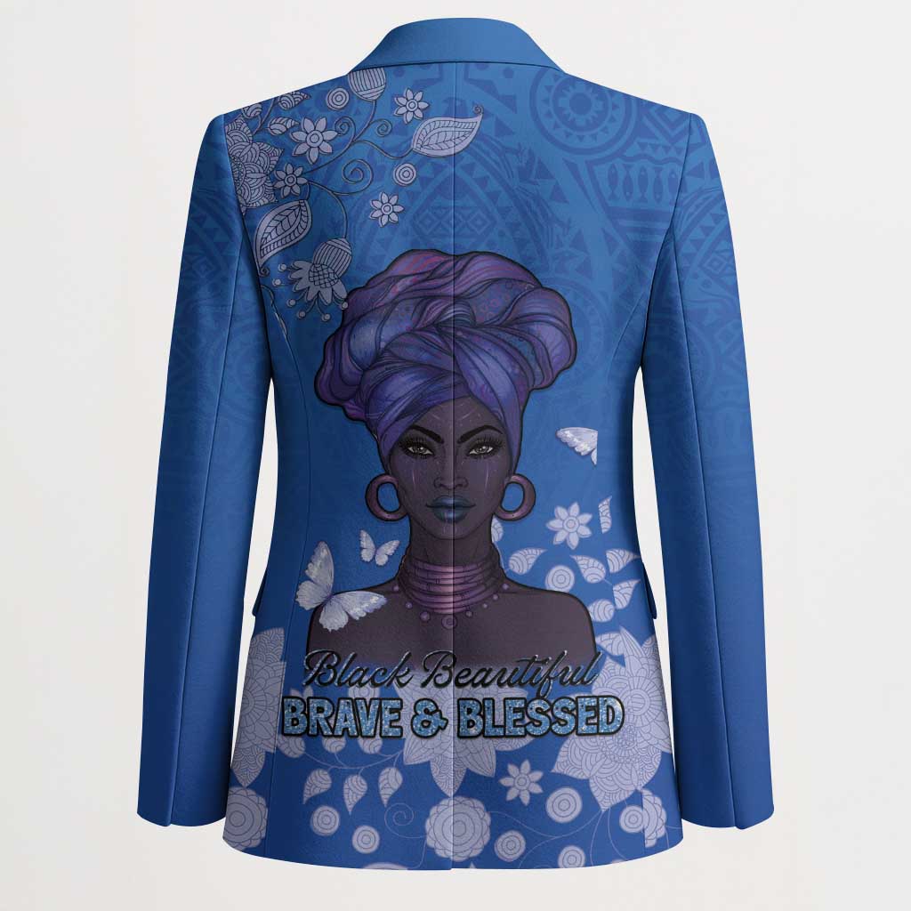 African Women Blazer Black Beautiful Brave and Bressed - Blue Color