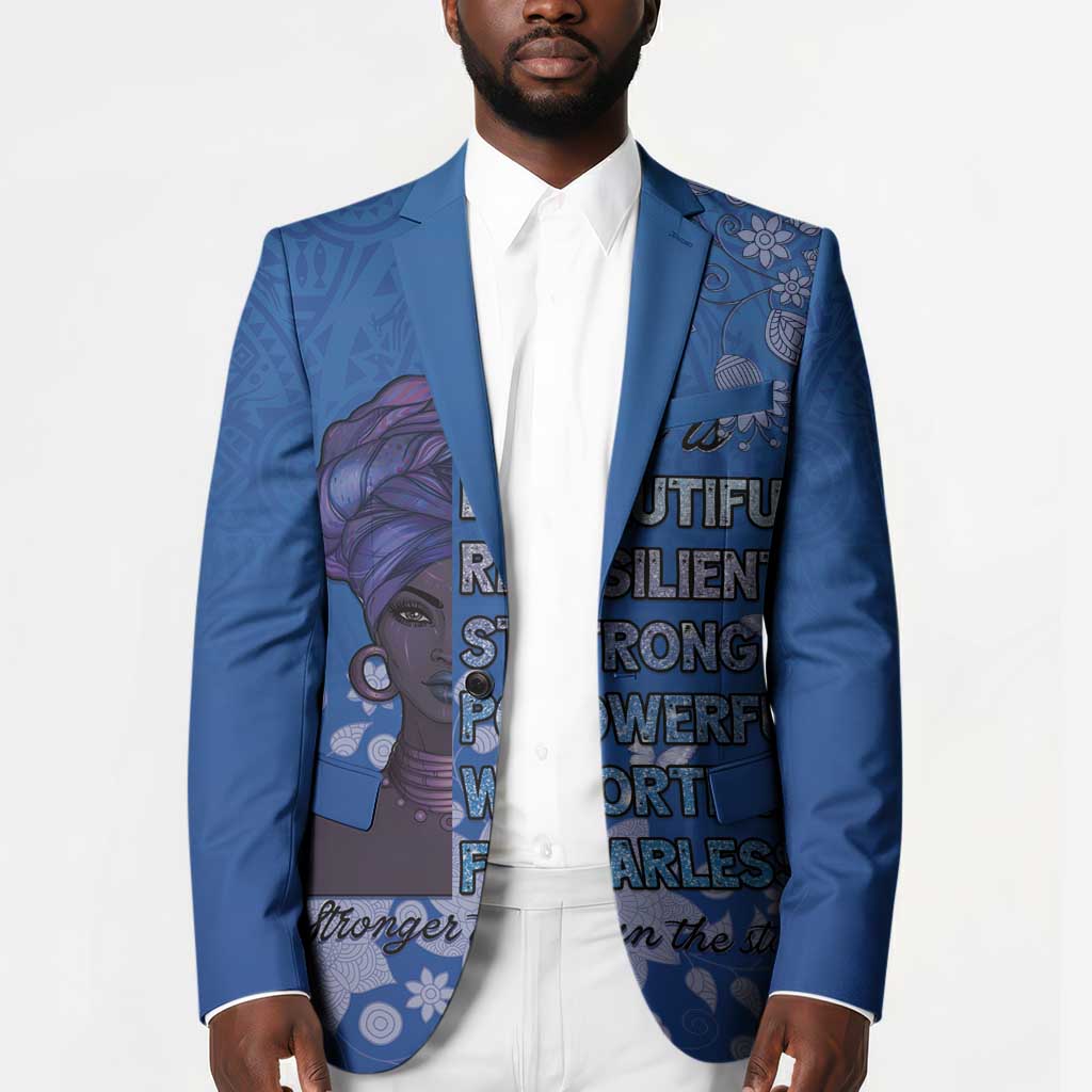 African Women Blazer Black Beautiful Brave and Bressed - Blue Color