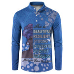 African Women Button Sweatshirt Black Beautiful Brave and Bressed - Blue Color