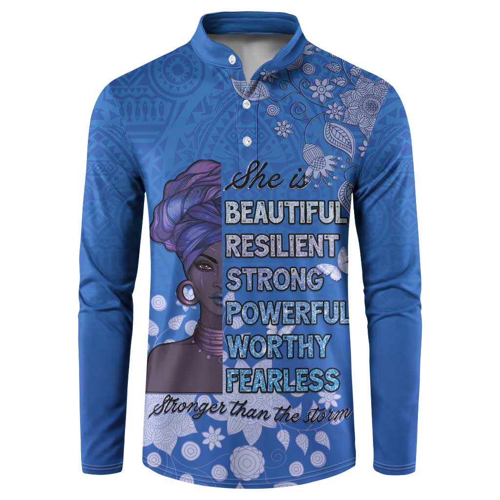 African Women Button Sweatshirt Black Beautiful Brave and Bressed - Blue Color
