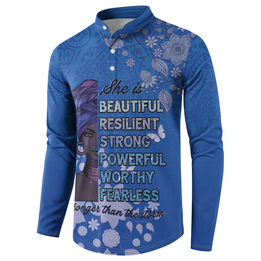 African Women Button Sweatshirt Black Beautiful Brave and Bressed - Blue Color